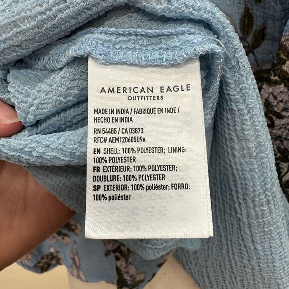 AMERICAN EAGLE Peplum Blouse Long Sleeve Paisley Floral Tie Back Blue Women's S - Picture 6 of 8